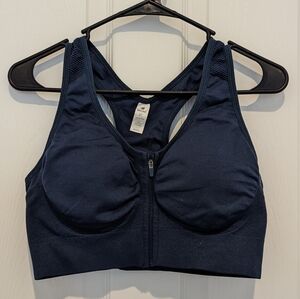 Navy Blue Zip Front Sports Bra
